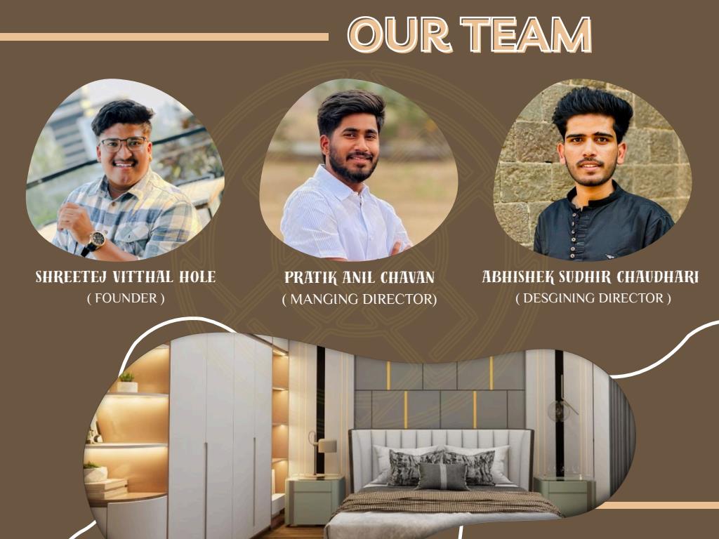 Vastutatva Interiors founders and directors: Shreetej Vitthal Hole, Founder; Pratik Anil Chavan, Managing Director; and Abhishek Sudhir Chaudhari, Designing Director.
